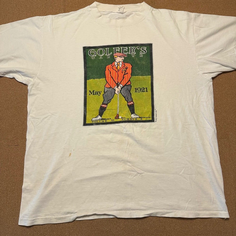Oneita T-Shirt Mens XL White Vintage 1992 Golfers Gazette Graphic Single Stitch
